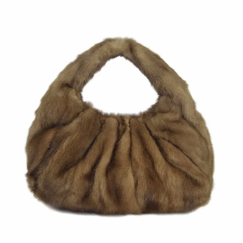 Women' Real Mink Fur Handbags Luxury Fashion Shoulder Bags Natural Fur Tote Messenger Bags 7978