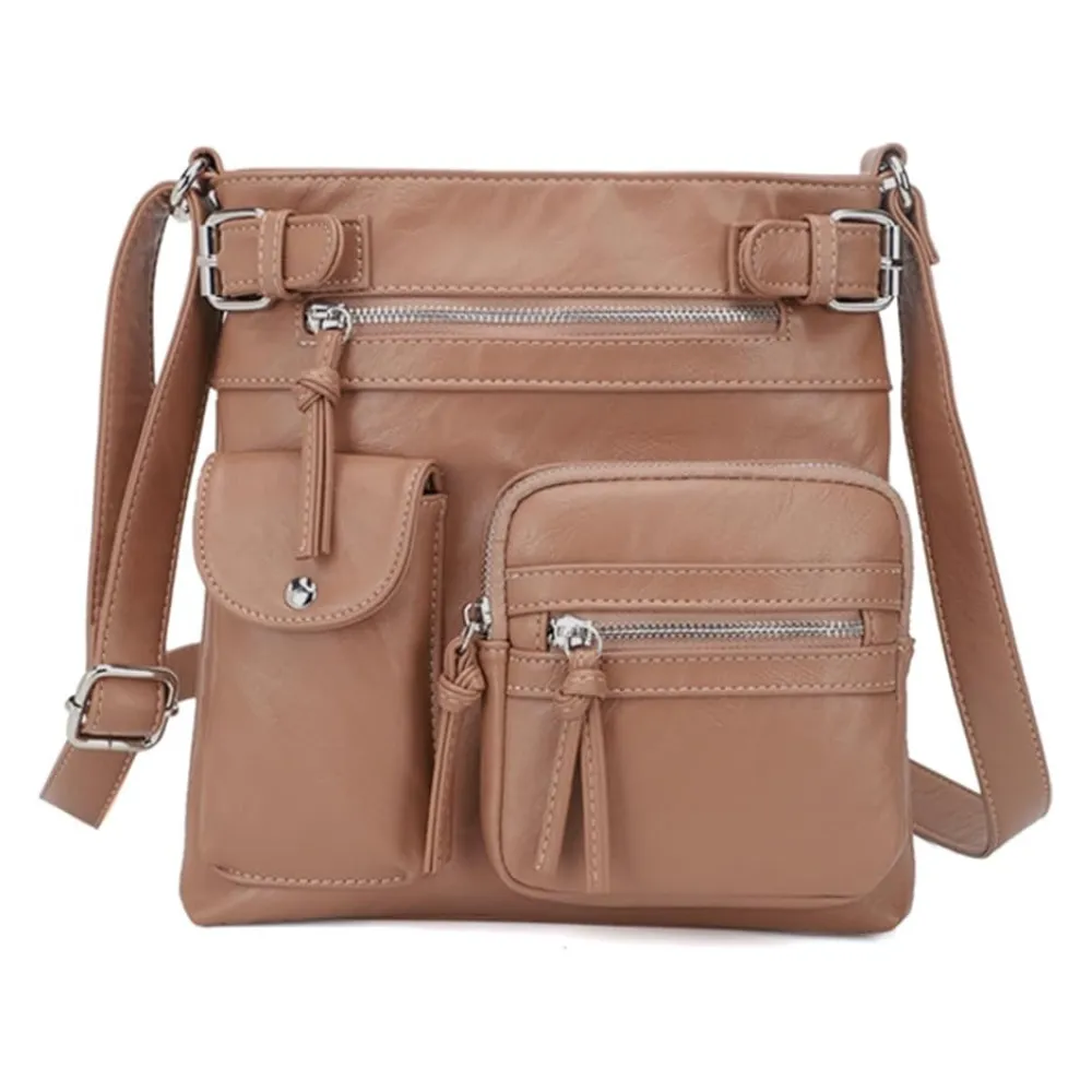 Women's Multi-Pocket Leather Shoulder Bag