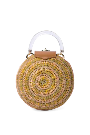 Woven Grass & Leather Round Ball Bag in Multicolor