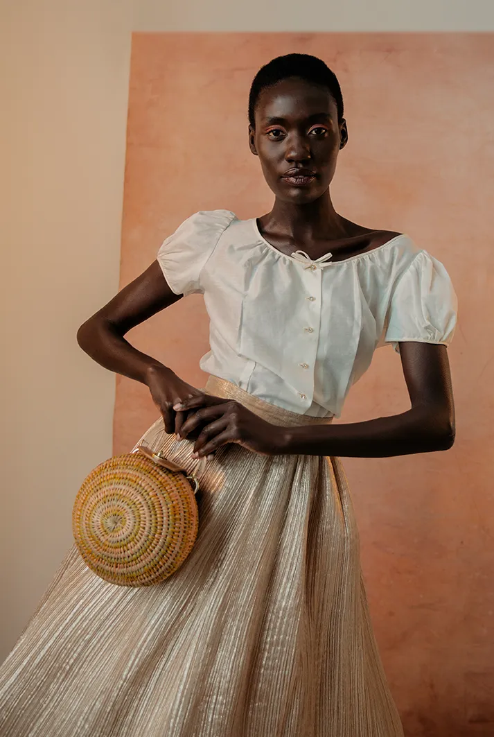 Woven Grass & Leather Round Ball Bag in Multicolor