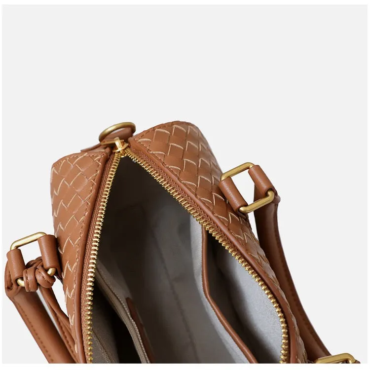 Woven Leather Pillow Bag Top Handle Boston Bag