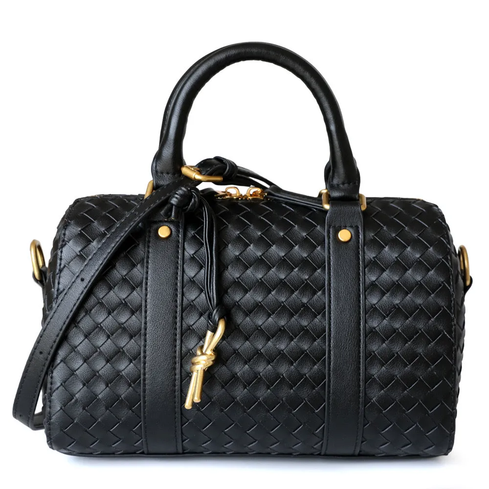 Woven Leather Pillow Bag Top Handle Boston Bag
