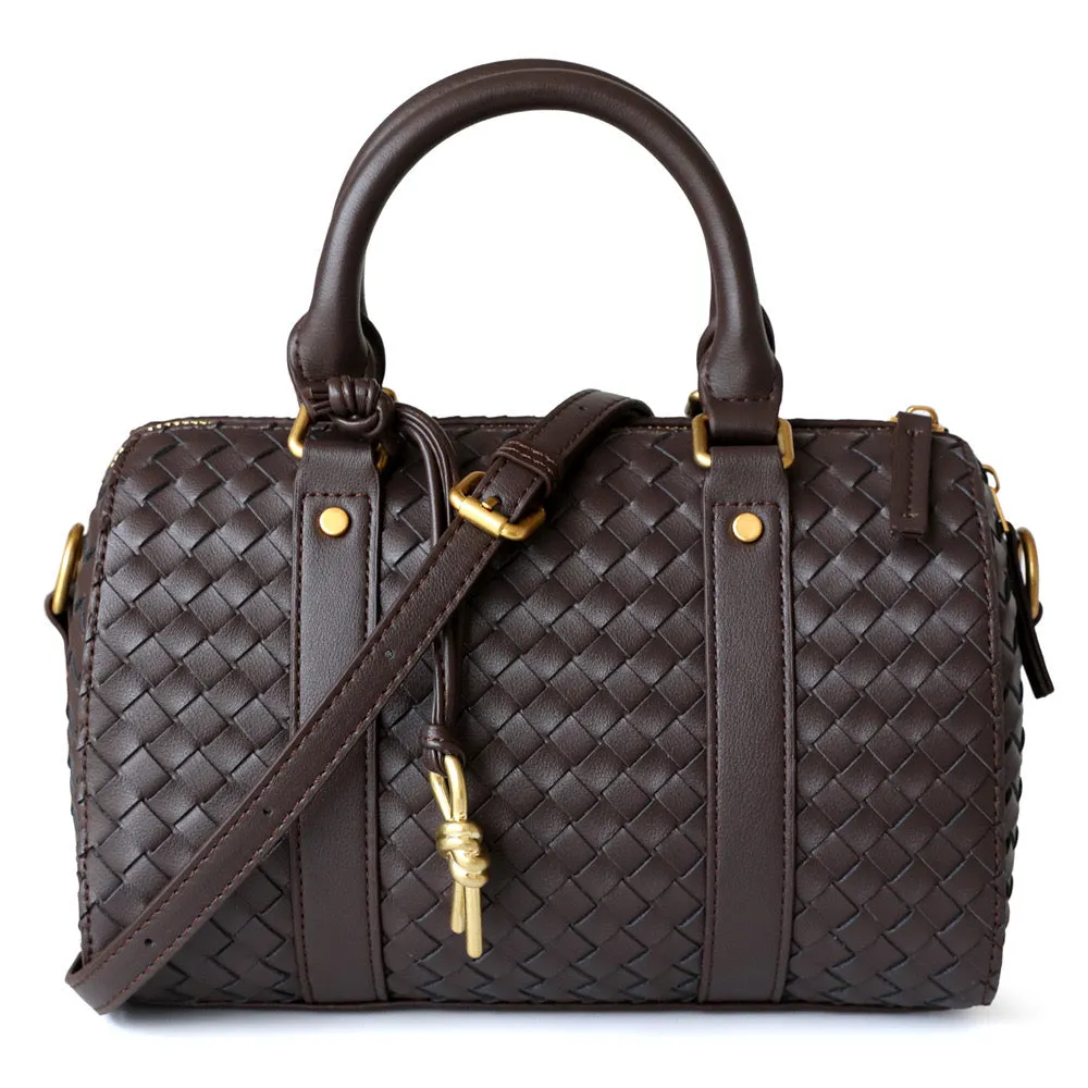 Woven Leather Pillow Bag Top Handle Boston Bag
