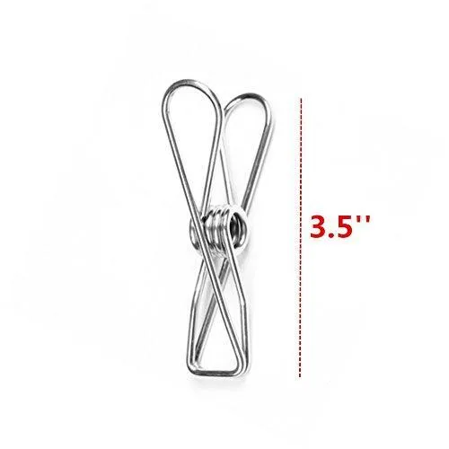 Yamde 10 Pack 3.5 inch Big Heavy Duty Stainless Steel Wire Clips for Drying on Clothesline Clothespins Hanging Clip Hooks for Home Laundry Office Use
