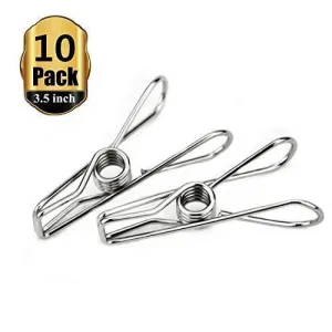 Yamde 10 Pack 3.5 inch Big Heavy Duty Stainless Steel Wire Clips for Drying on Clothesline Clothespins Hanging Clip Hooks for Home Laundry Office Use