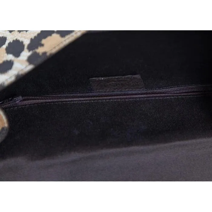 YVES SAINT LAURENT Leopard Animal Print Canvas Wooden Top Handle Bag, 1990s