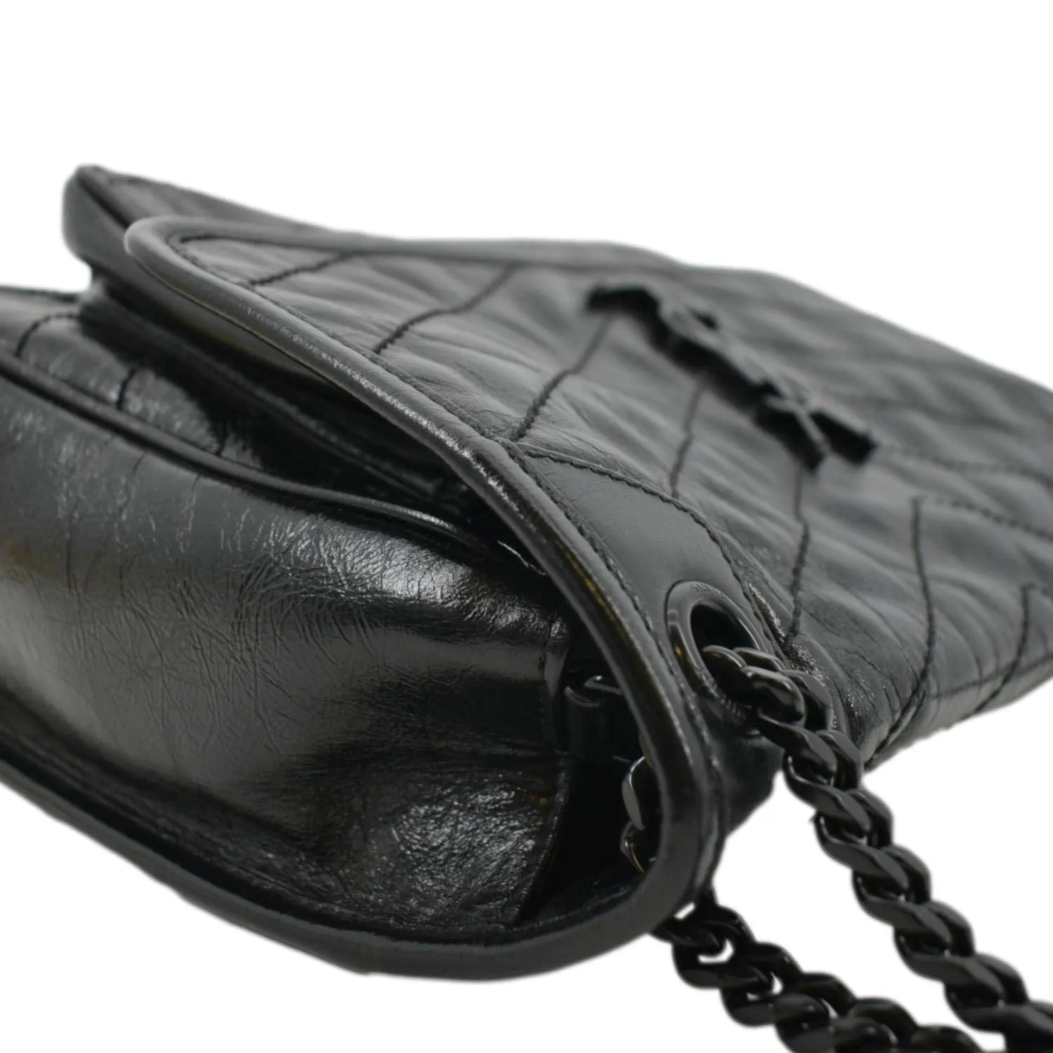 YVES SAINT LAURENT Niki Baby Crinkle Leather Shoulder Bag Black