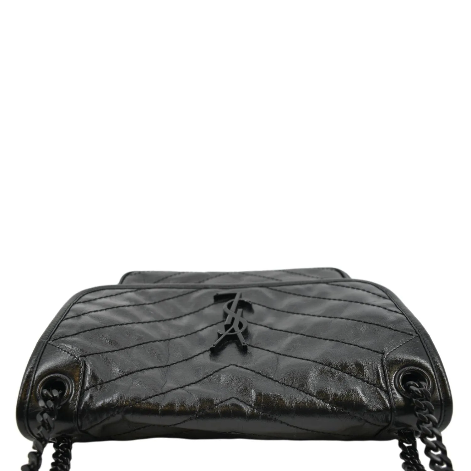 YVES SAINT LAURENT Niki Baby Crinkle Leather Shoulder Bag Black