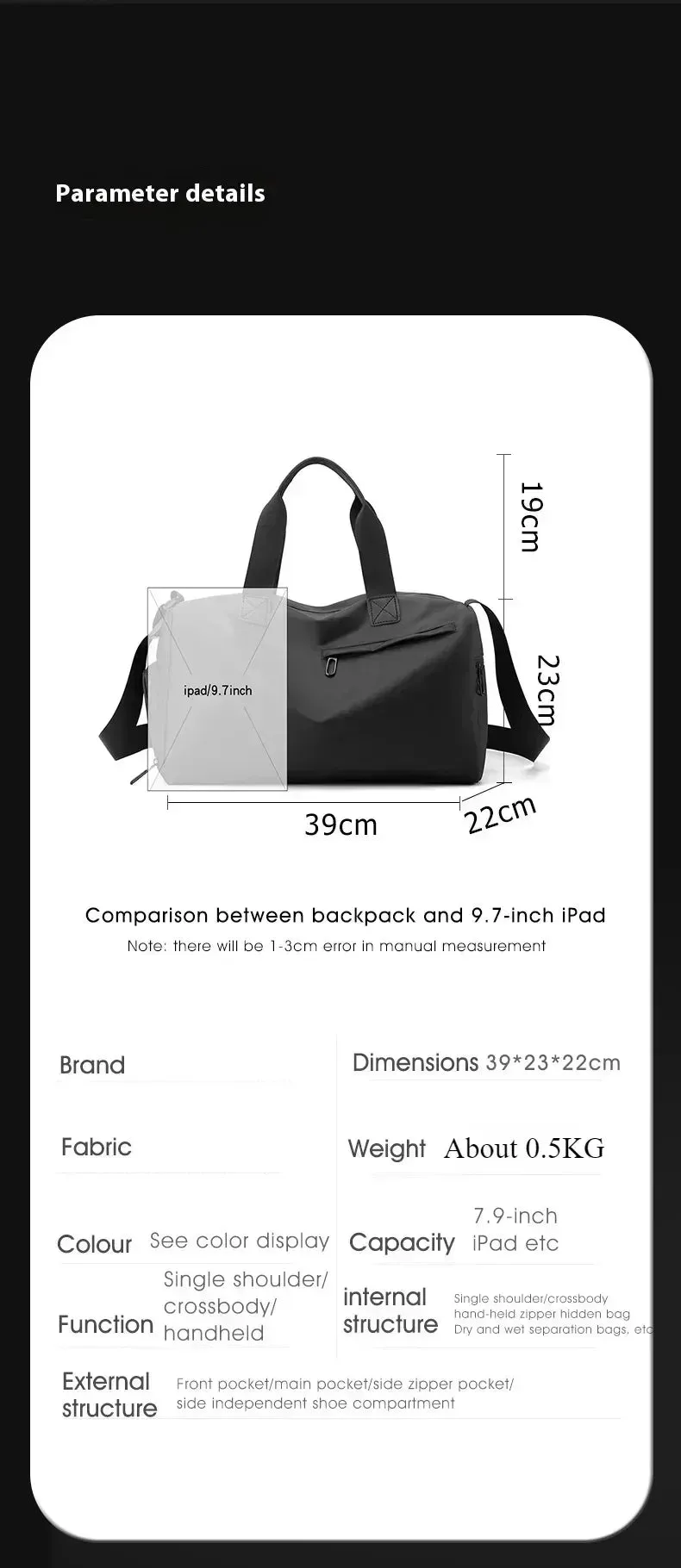 Zipper Large Oxford Travel/Gym Bags